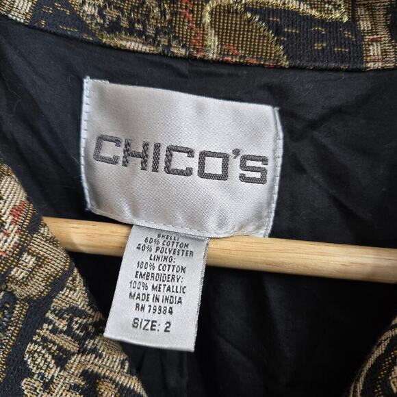 VINTAGE Chicos Womens Jacket Large Beaded Tapestry Embroidered Artsy India Motif - Picture 8 of 12